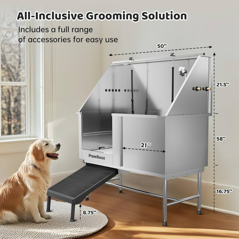 Textured Entry Ramp Dog Grooming Tub with Leashes
