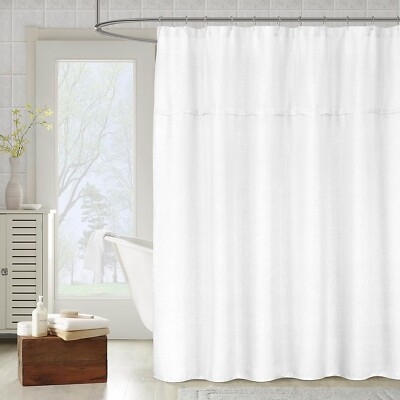 Textured Fabric Shower Curtain, Horizontal Seam Detail, Spa-Inspired.