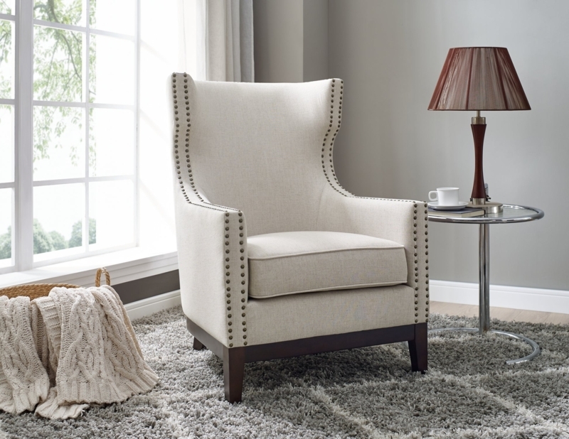 Textured Linen-Like Wingback Chair in Pearl White