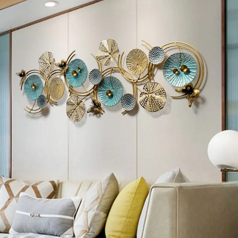 Textured Wall Art with Butterfly Accents and Teal Blue Discs