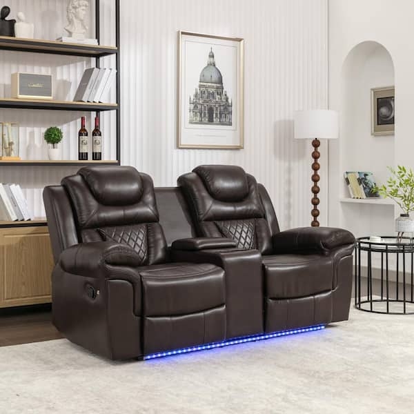 Theater Loveseat: Espresso PU Leather with Blue LED Base Lighting