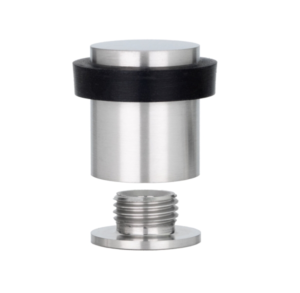 Threaded Floor Door Stop Brushed Metal Two Piece Design