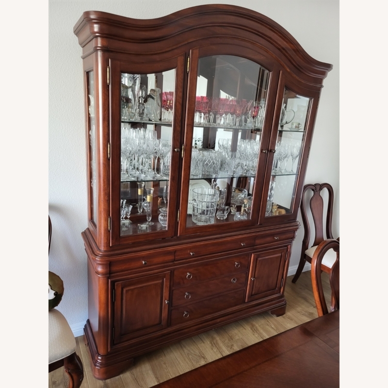 Three Door China Cabinet with Arched Crown and Ring Pull Hardware