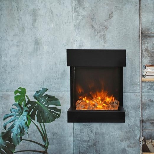 Three Sided Glass Fireplace Square Frame Matte Black Industrial