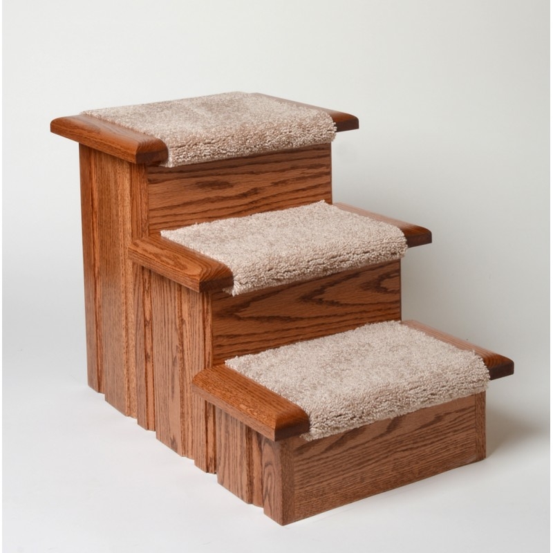 Three-Step Pet Stairs Honey Oak with Fluted Panels & Carpet