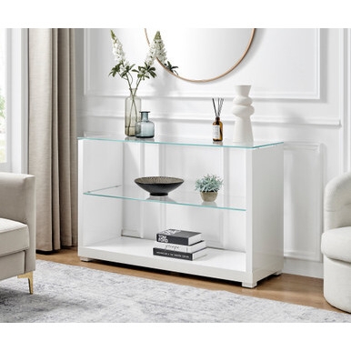 Three-Tier Console Table with Glass Shelving and High Gloss Frame