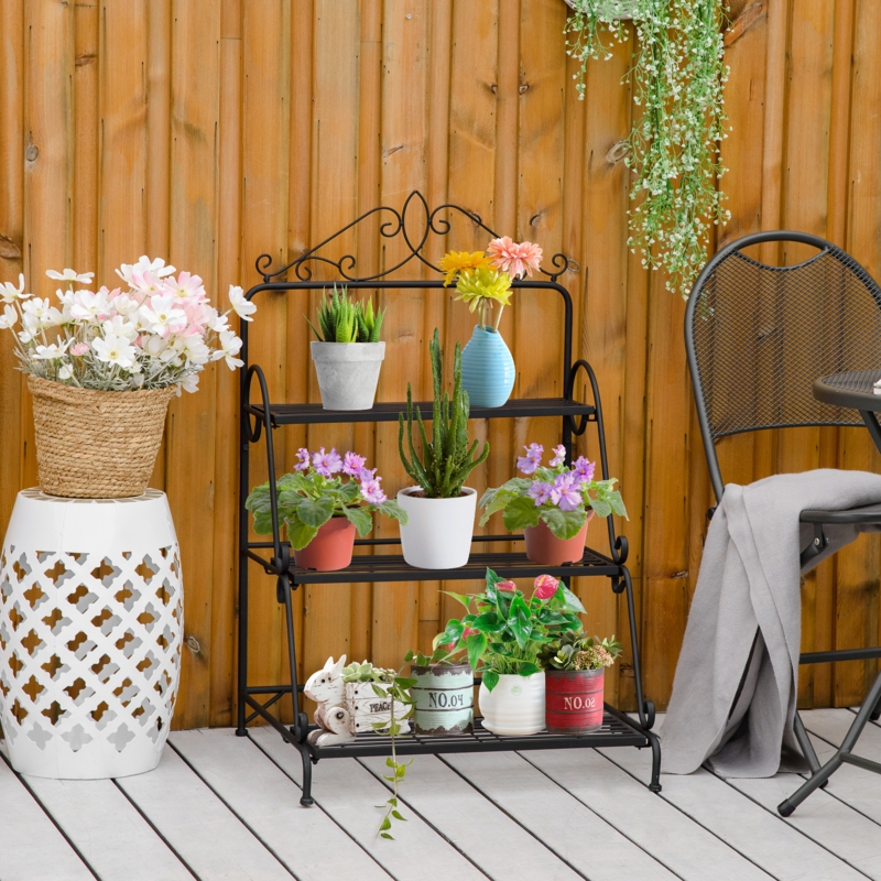 Three Tier Ladder Plant Stand with Decorative Scrollwork