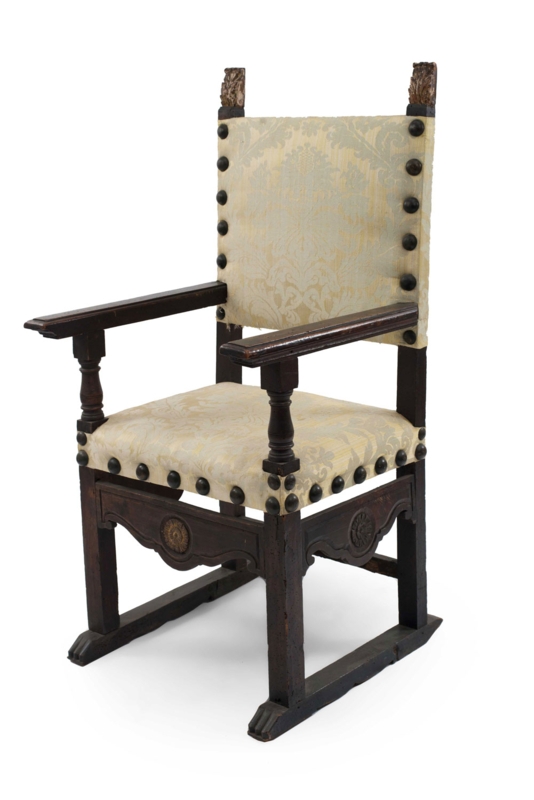 Throne Chair Italian Renaissance Walnut Frame Nailhead Trim