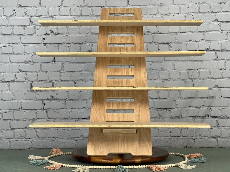 Tier Display Shelf Slotted Assembly Collapsible Plywood Minimalist Stand