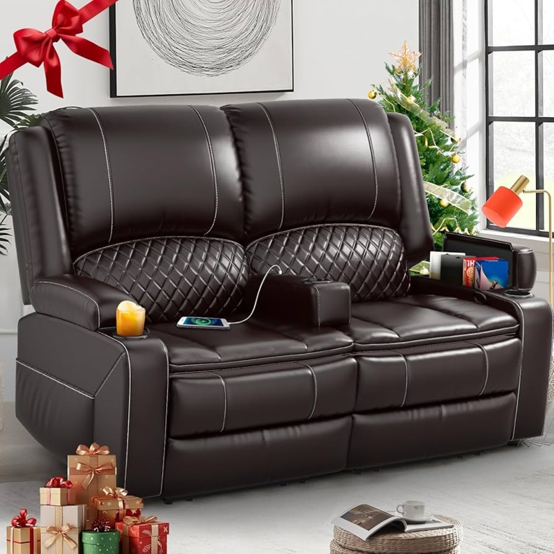 Tiered Back Reclining Loveseat: Diamond Quilted Lumbar, USB Port