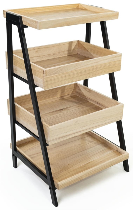 Tiered Display Shelf Box Bins Ladder Frame Industrial Modern Wood Metal