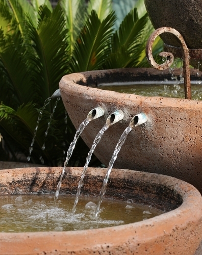 Tiered Fountain with Triple Spouts and Rustic Weathered Stone Look