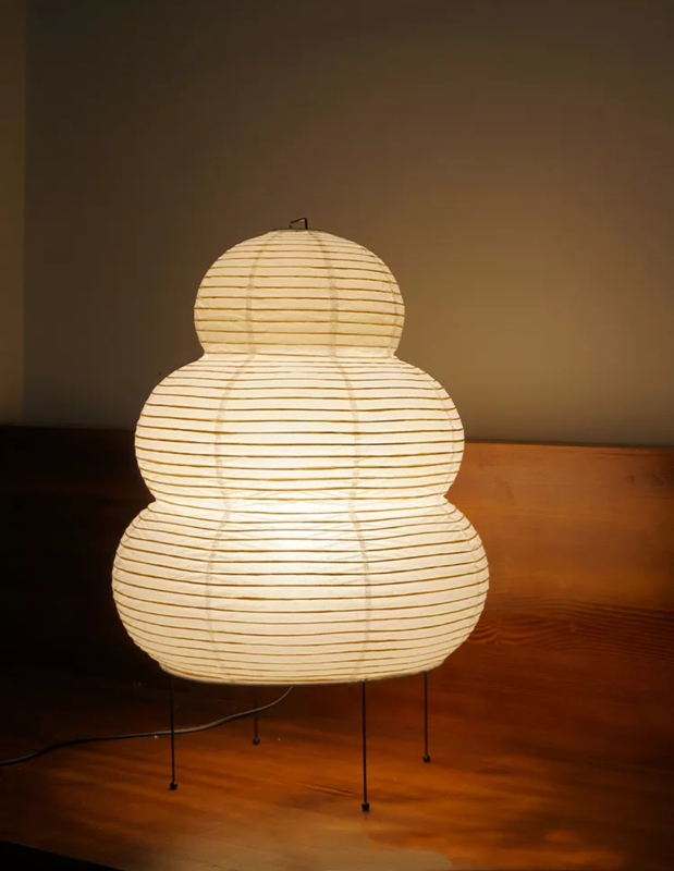 Tiered Rice Paper Light, Three Tiered Gourd Shade on Wire Tripod Legs