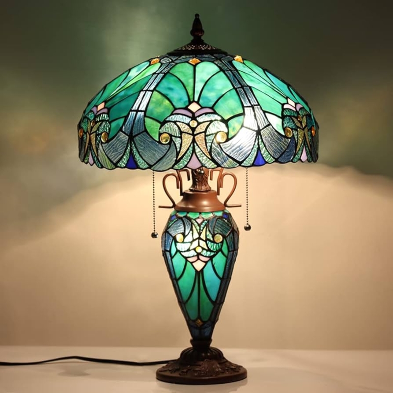 Tiffany Lamp Sea Green Stained Glass Night Light Base Victorian Style