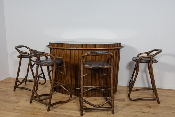 Tiki Bar Set Curved Bamboo Slat Paneling with Vintage Aesthetic