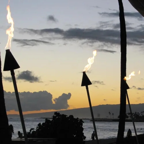 Tiki Torch Copper Toned Cone Shaped Top Hawaiian Inspired