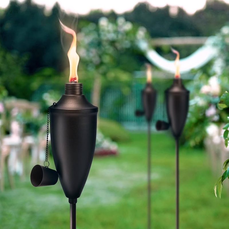 Tiki Torch Matte Black Finish Urn Shaped Modern Minimalist