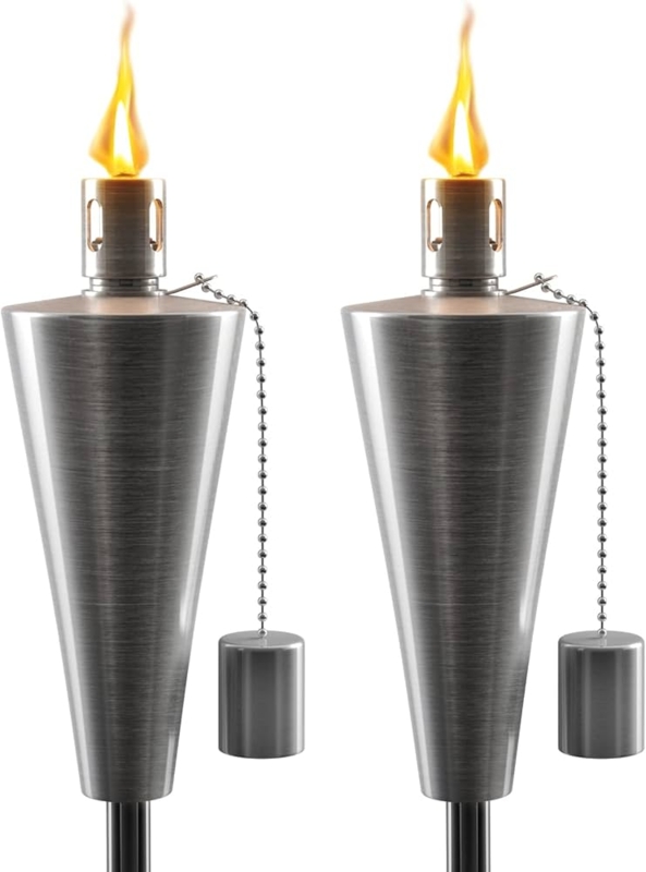 Tiki Torch Tapered Cone Reservoir Brushed Stainless Steel