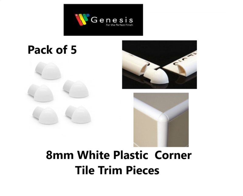 Tile Trim Corner White Plastic Rounded Profile Five Pack Caps