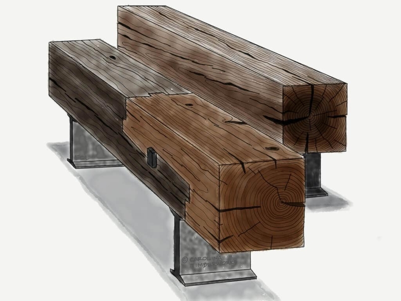 Timber Bench I-Beam Legs Reclaimed Wood Industrial Rustic Keyed Joint