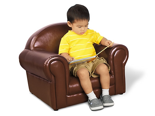 Toddler Club Chair: Dark Brown Leather-like with Curved Back