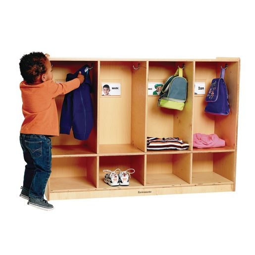 Toddler Locker Light Wood Tone Four Sections Name Tag Holders Accessible