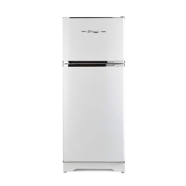 Top Freezer Refrigerator Retro Marshmallow White Glossy Chrome Handles