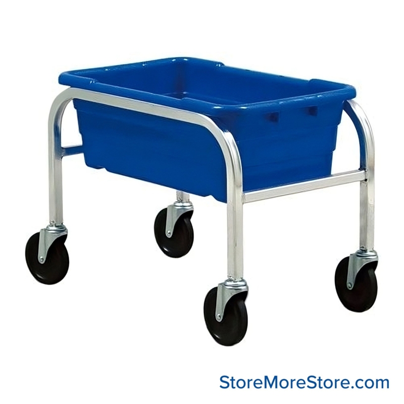 Tote Cart with Wheels Industrial Tubular Frame and Cobalt Blue Bin