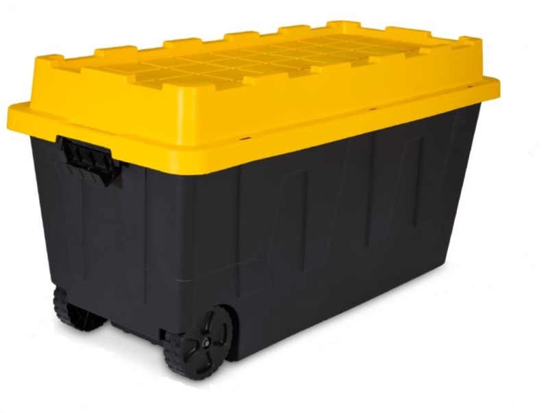 Tough Box 64GTBXLTCBY 64-Gallon Black Polypropylene Storage Tote With Wheels  at Sutherlands
