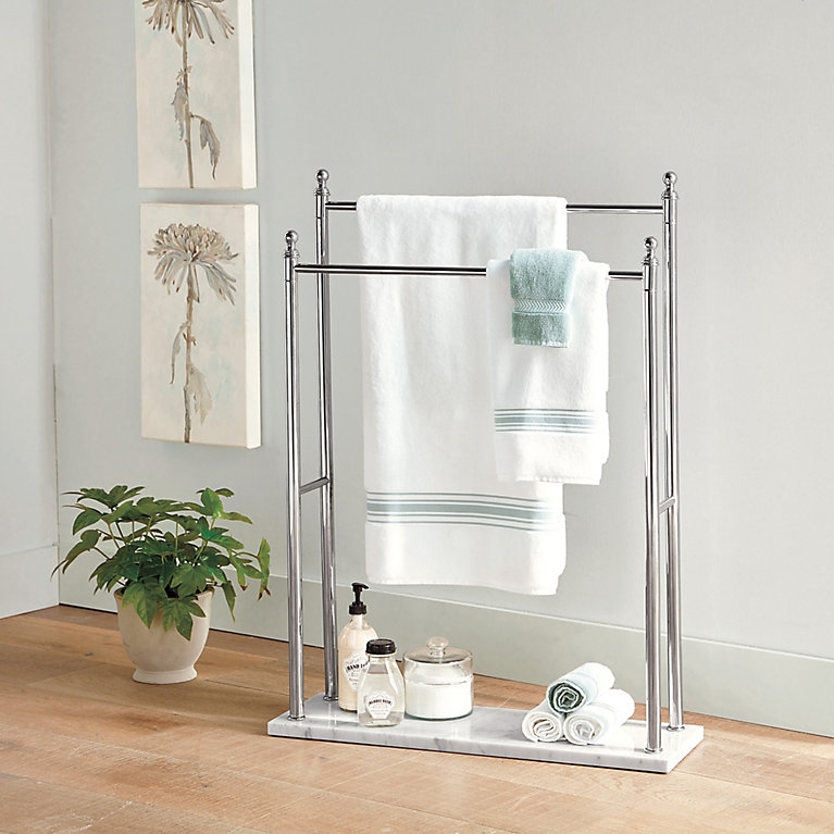 Towel Holder Tiered Structure Polished Nickel Marble Floor Organizer
