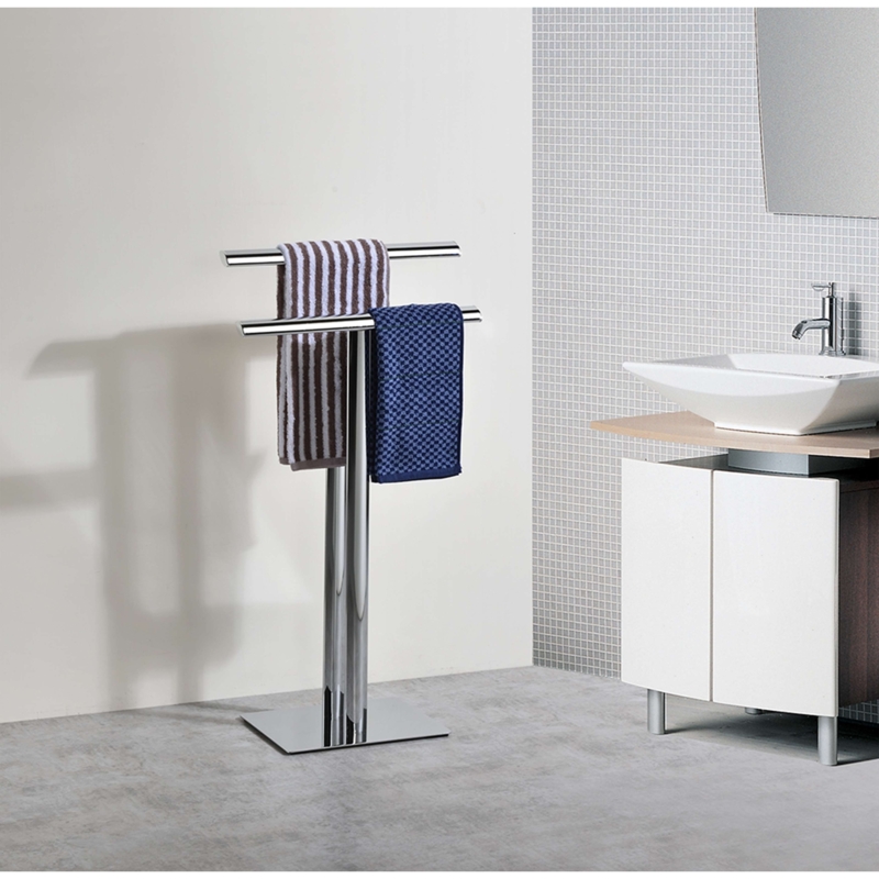 Towel Rack Square Base Two Tier Polished Chrome Modern Minimalist Stand
