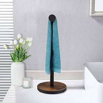 Towel Stand Matte Black Walnut Base Rustic Industrial Weighted Rack
