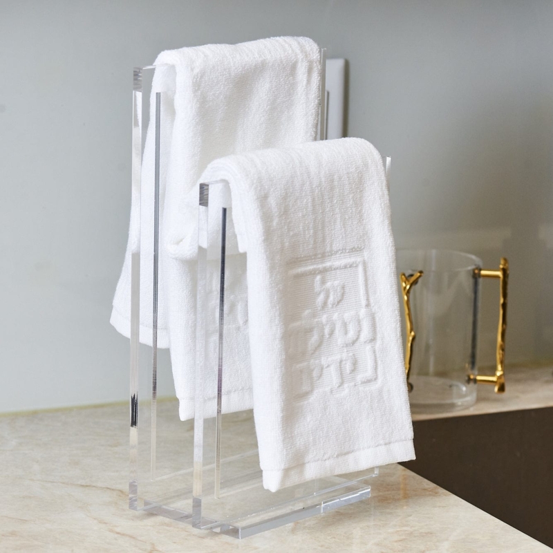 Towel Stand Thick Acrylic Two Tier Transparent Modern Minimalist Design