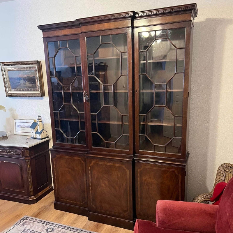Traditional Breakfront China Cabinet with Octagonal Fretwork