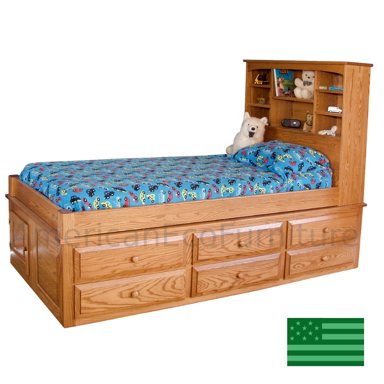 Traditional Captains Bed Bookcase Headboard & Wooden Knobs