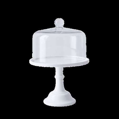 Traditional Ceramic Cake Stand with Glossy Finish and Glass Dome