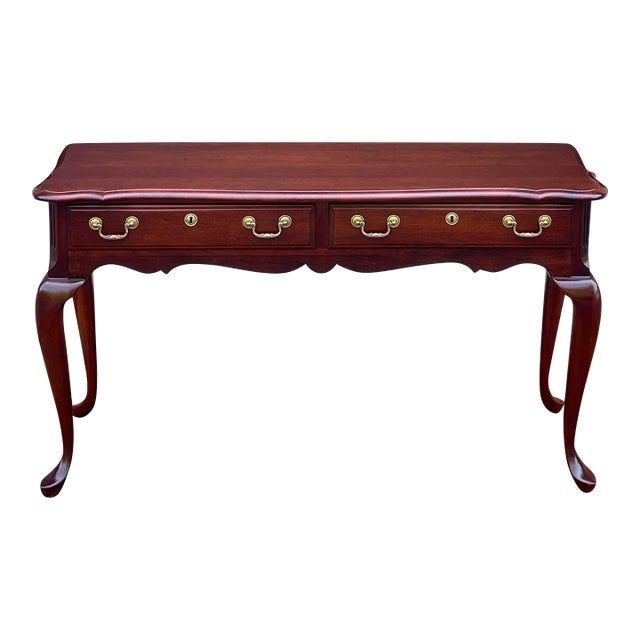 Traditional Cherry Sofa Table: Serpentine Top, Cabriole Legs, Brass