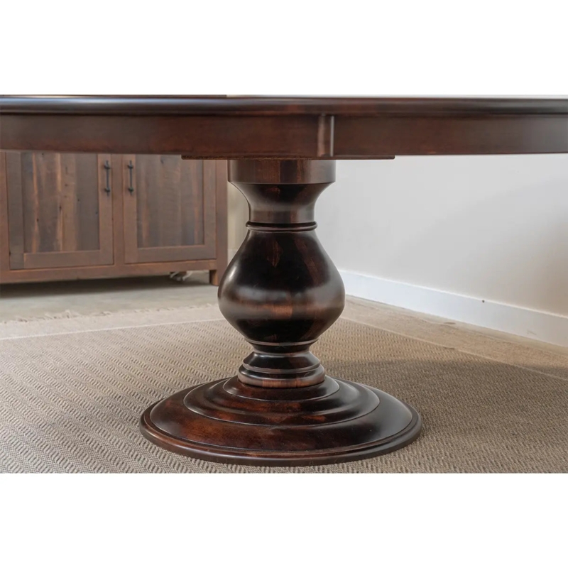 Traditional Espresso Round Dining Table with Bulbous Turned Pedestal Base