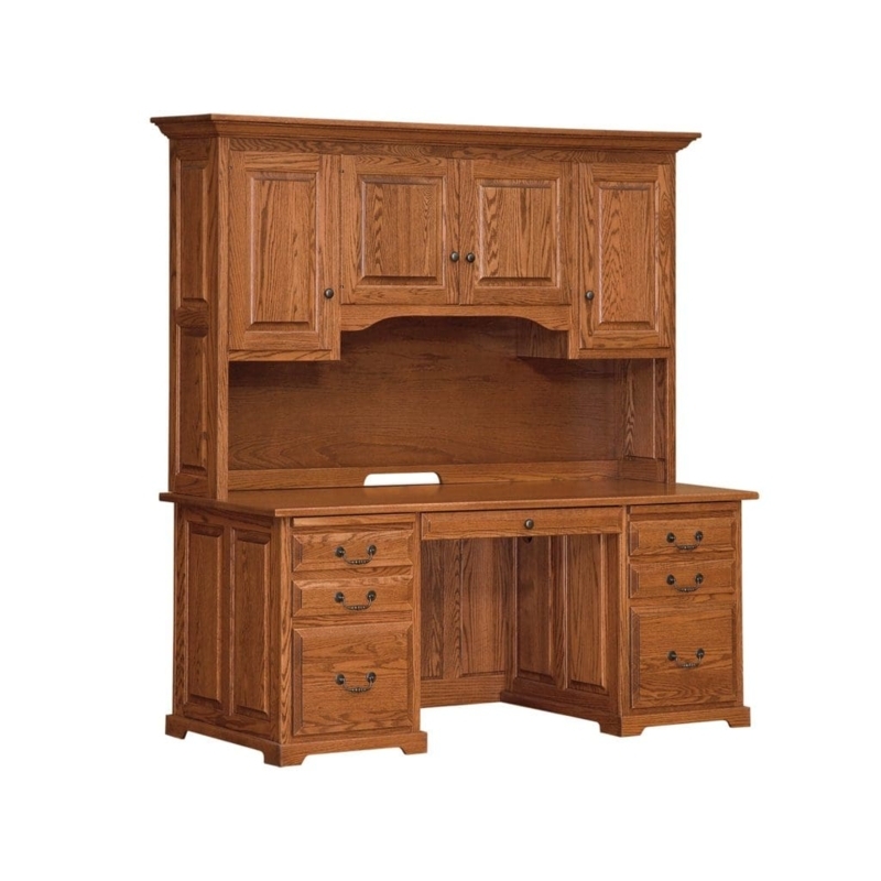 Traditional Executive Desk with Hutch: Crown Molding Arched Recess