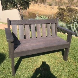 Traditional Garden Bench, Dark Brown Finish with Wide Armrests