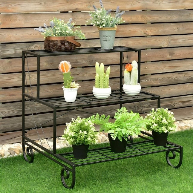 Traditional Metal Plant Stand with Scroll Feet and Tiered Shelves