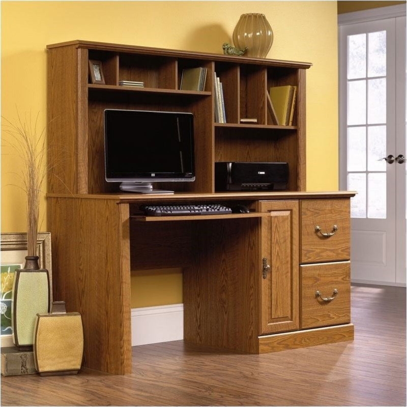 Traditional Oak Computer Desk Hutch: CPU Cabinet Keyboard Tray