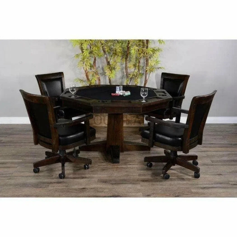 Traditional Octagonal Poker Table Set with Padded Backrest Chairs
