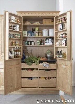 Traditional Pantry Cabinet with Integrated Workspace and Spice Racks