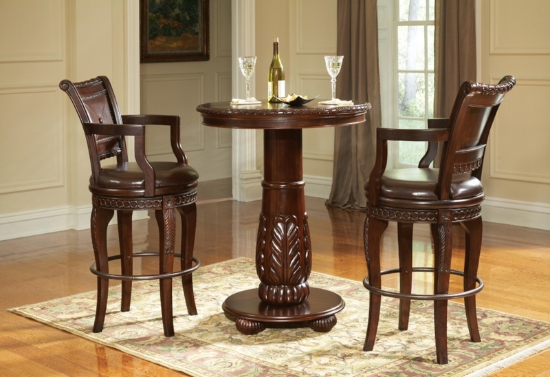 Traditional Pub Table Set with Ornate Leaf Carvings and Scroll Backs
