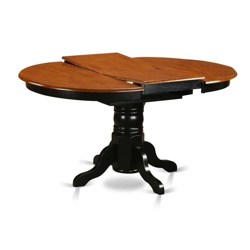 Traditional Round Dining Table with Two-Tone Black and Wood Finish
