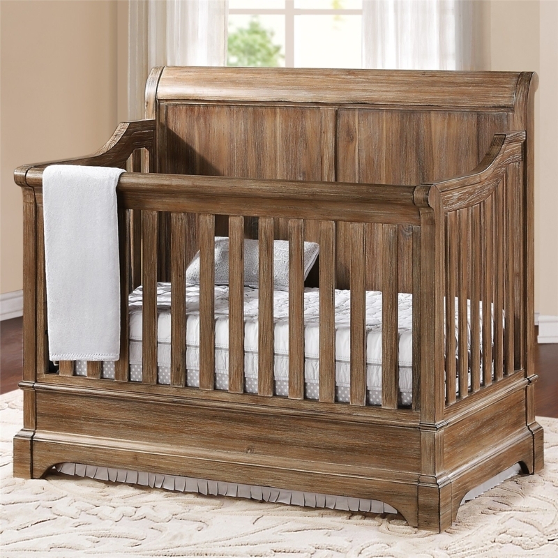 Traditional Sleigh Crib in Weathered Wood Finish with Paneled Backboard