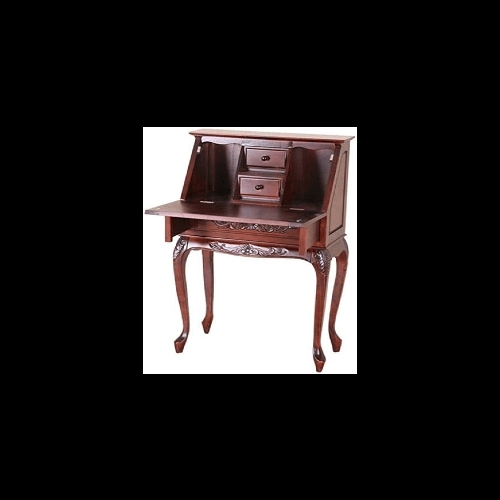 Traditional Walnut Secretary Desk with Carved Apron