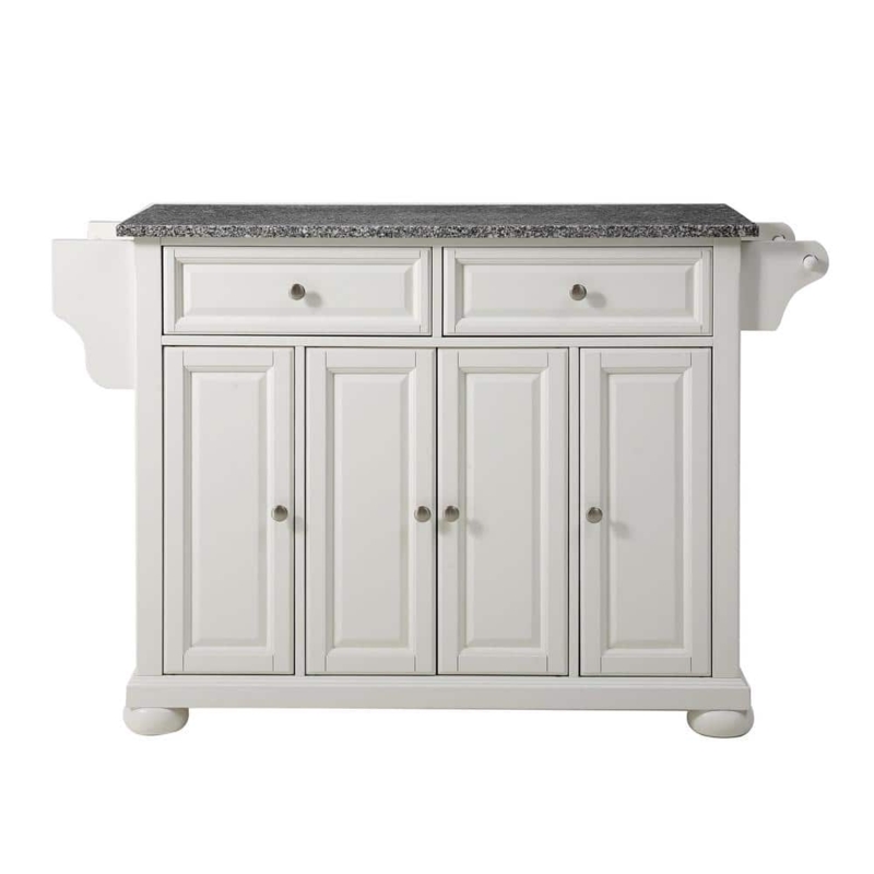 Traditional White Kitchen Island With Bun Feet And Spice Rack