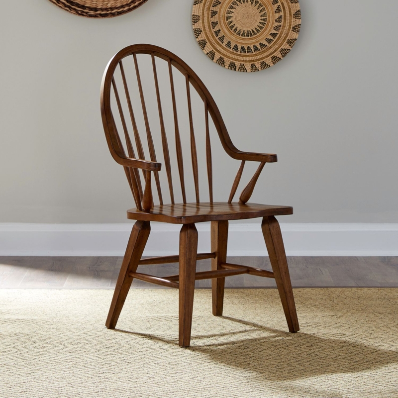 Traditional Windsor Armchair Walnut Brown Spindle Back Splayed
